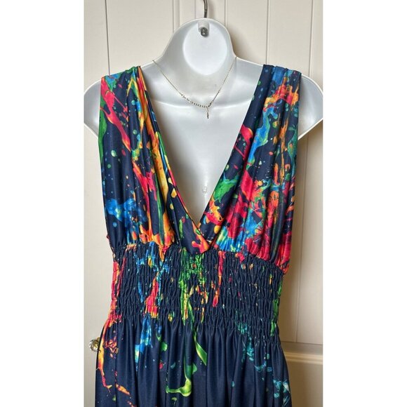 TianmeiHeyi Colorful Abstract Print Maxi Dress With V-Neck & Smocked Waist, 4XL - Picture 7 of 10